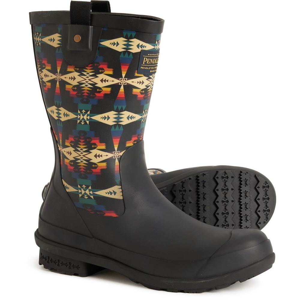 Pendleton Tucson Mid Rain Boots Waterproof  Women Sz 7‎ M Black Aztec Tribal